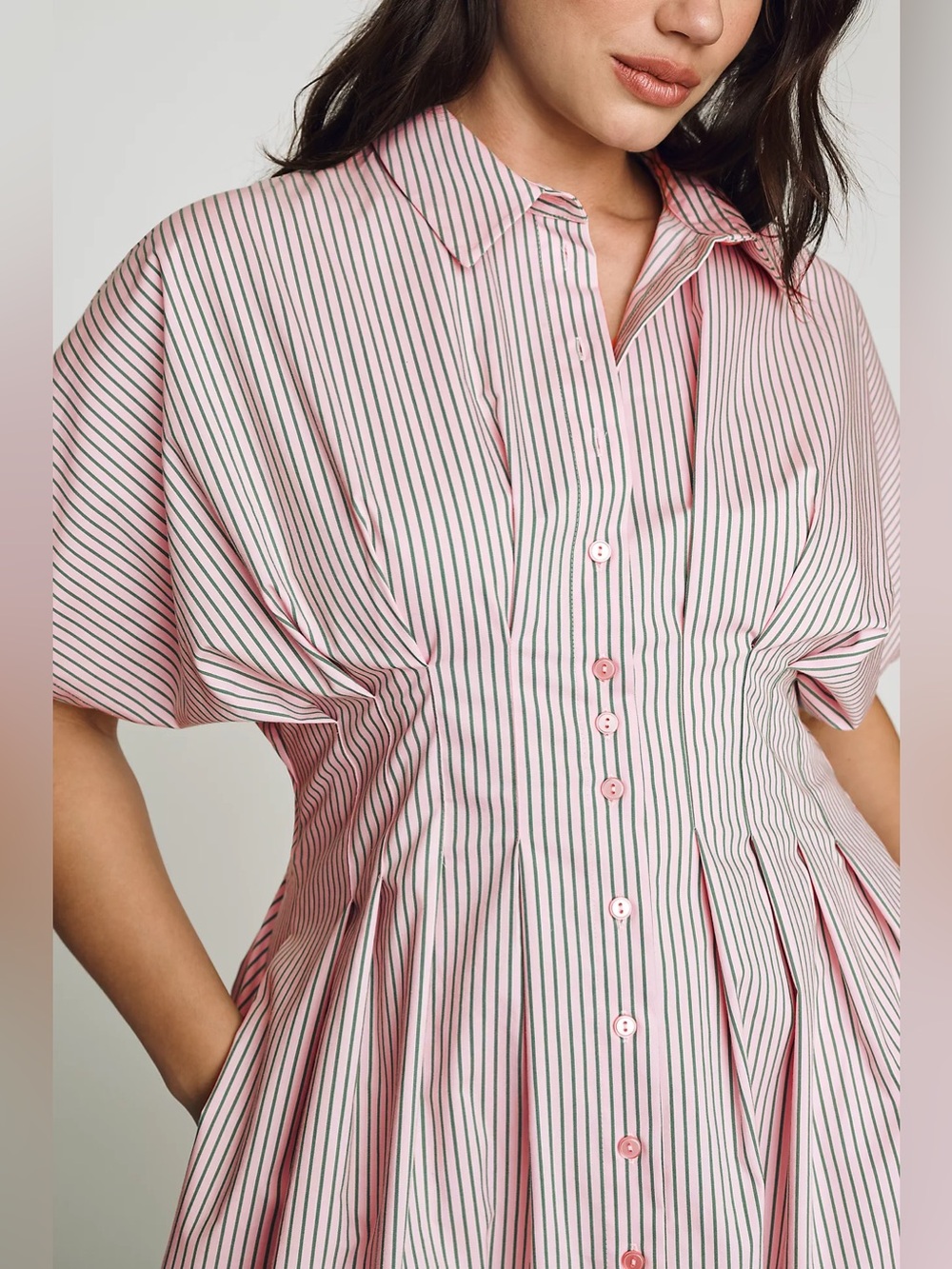 Anthropologie The Tobie Button-Front Pleated Shirt Dress by Exquise purple pink